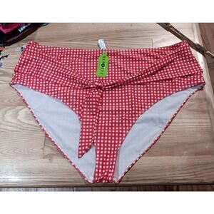 Peek and Beau High Leg Bikini Bottom In Red And White Check Tie Front US SZ 22